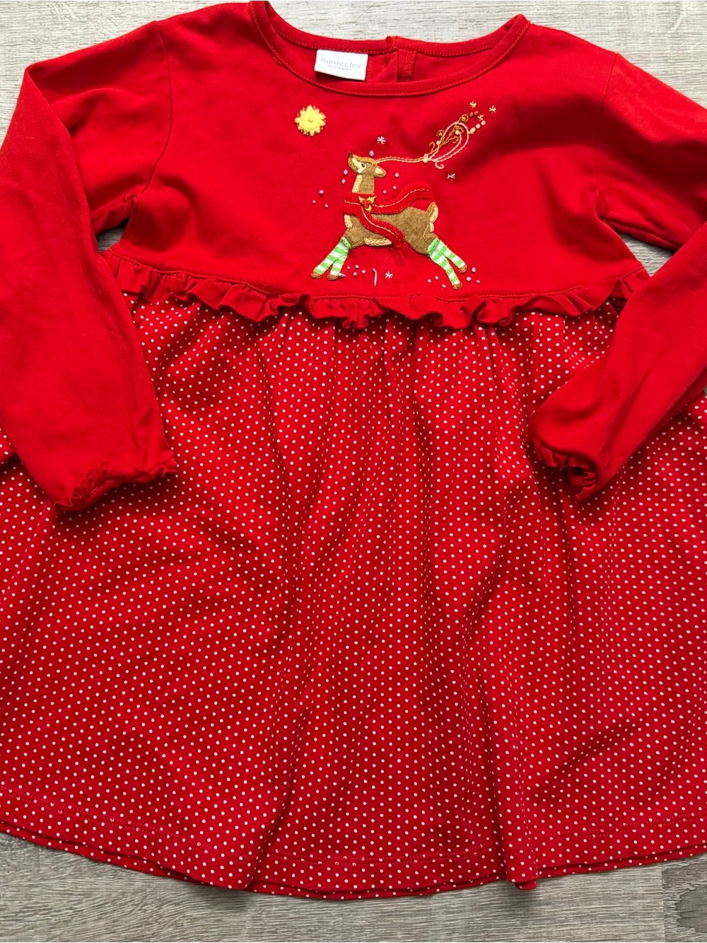 Girls' Red Reindeer Polka Dot Holiday Dress